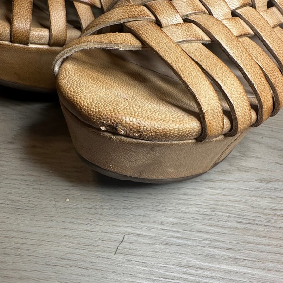 Chocolat Blu Walda Women Tan Leather Woven Platform Wedge Slide Sandals Size 7 - Picture 3 of 10